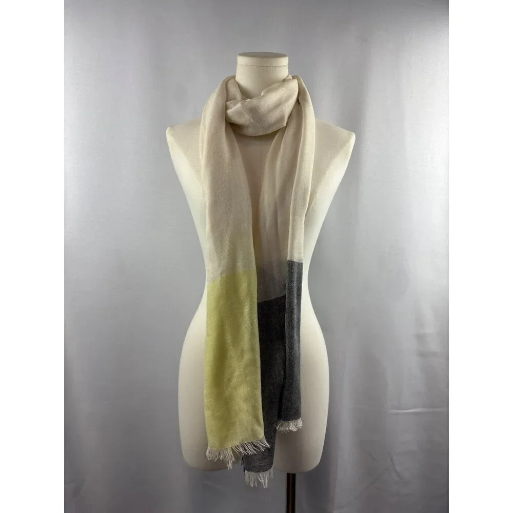 Colorblock Soft Cashmere-Blend Scarf With Fringe Edges